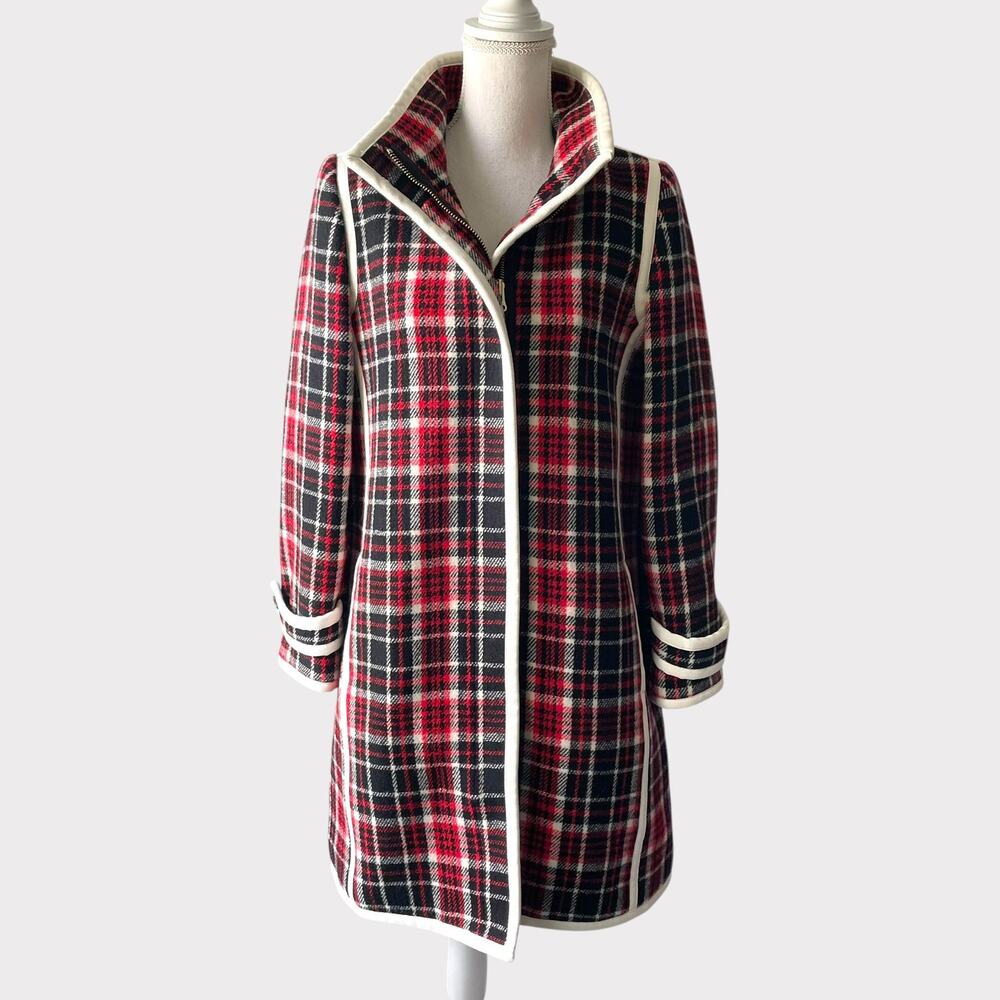 J.Crew Collection Car Coat Cocoon Winter Plaid Stadium Cloth Size 8 Nello Gori